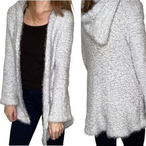 O&O fuzzy eyelash soft open front hooded cardigan